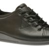 Women Ecco | Soft 2.0 Black Leather Black Sole Lace-Up Sneaker