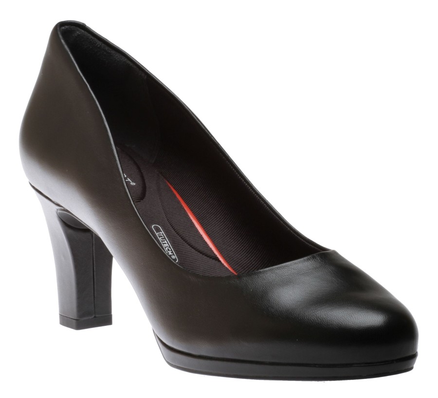 Women Rockport | Total Motion Leah Black Leather Dress Pump