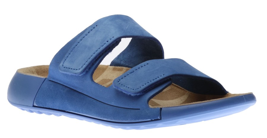 Women Ecco | 2Nd Cozmo Regatta Blue Leather Double Strap Slide Sandal