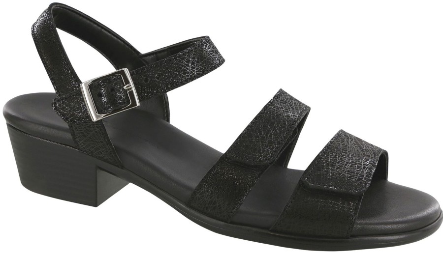 Women SAS Shoes | Savannah Black Leather Heel Strap Sandal