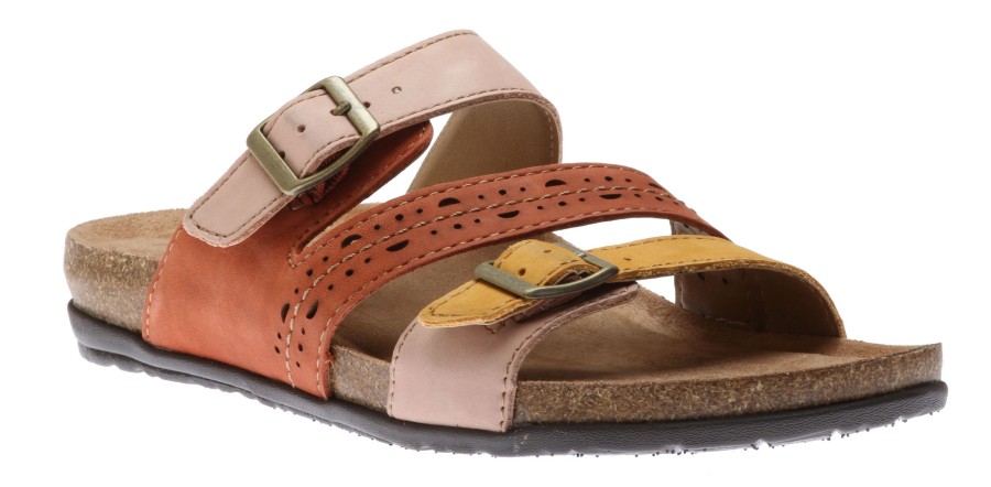 Women Earth | Felix Amber Yellow Multicolour Perforated Strappy Slide Sandal