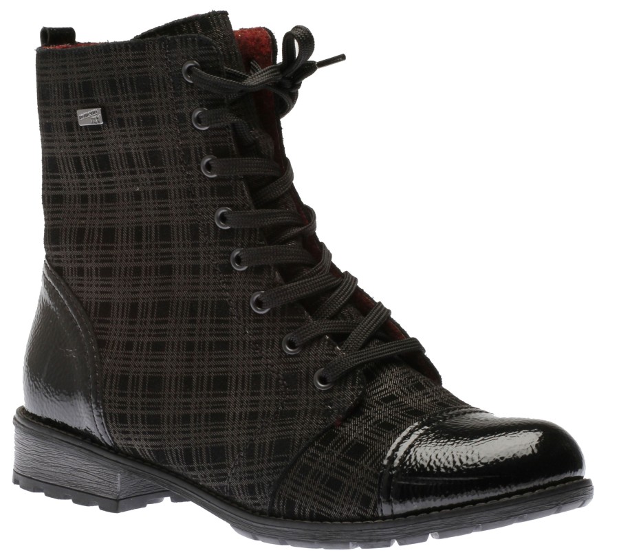 Women Remonte | Largo Black Grey Tartan Ankle Dress Boot