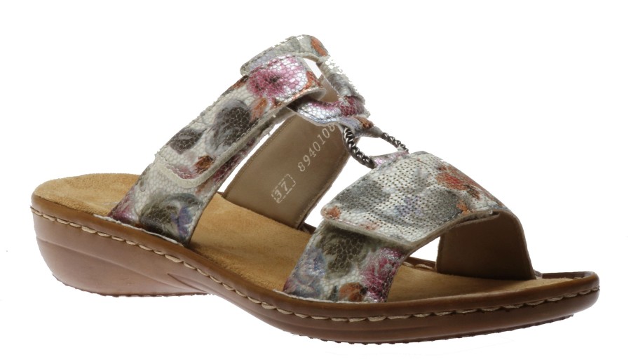 Women Rieker | Mosaik White Multicolour Floral Slide Sandal