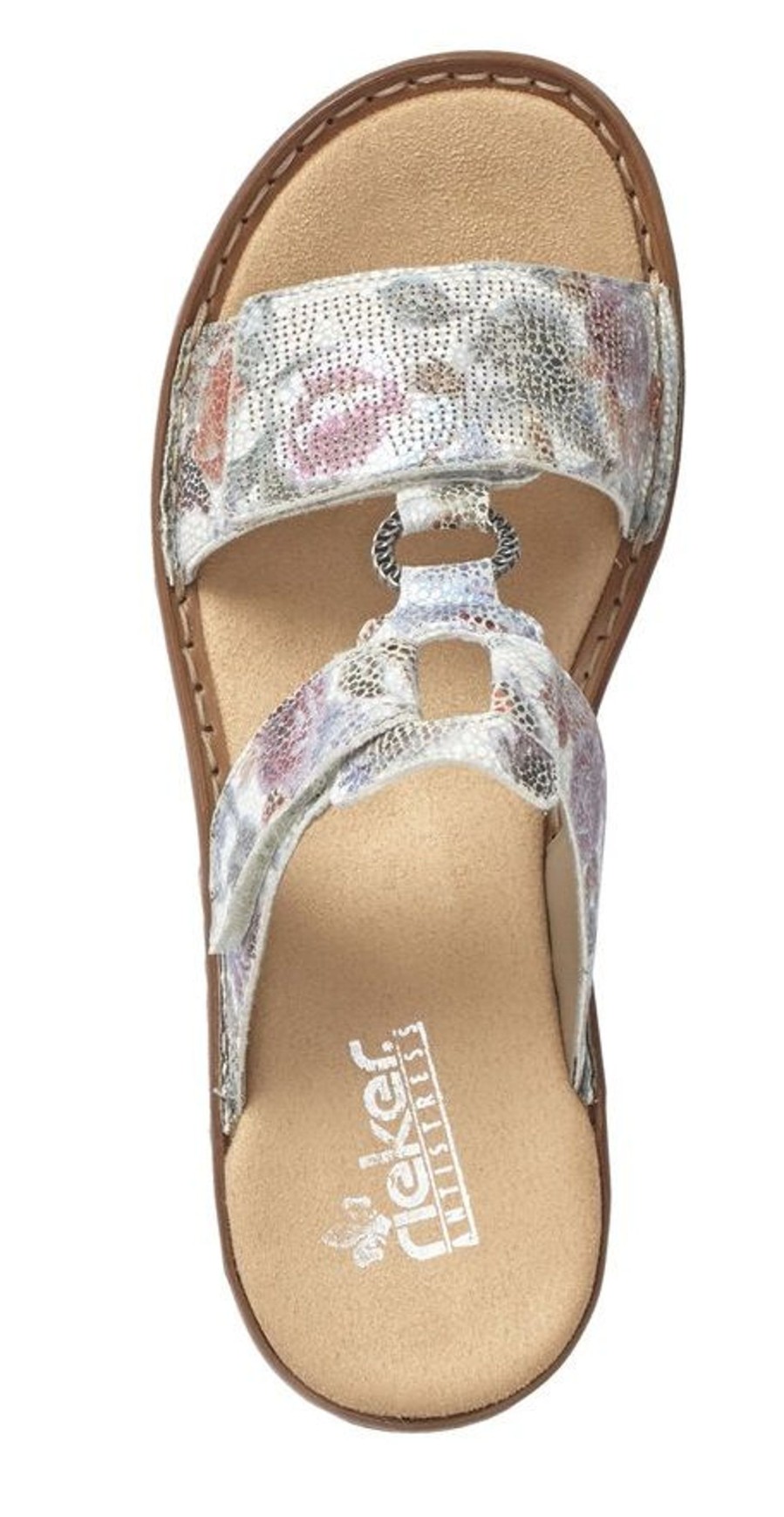 Women Rieker | Mosaik White Multicolour Floral Slide Sandal