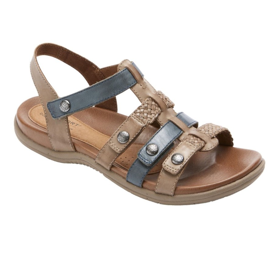 Women Cobb Hill | Rubey Khaki / Navy T-Strap Sandal