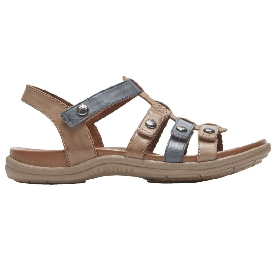 Women Cobb Hill | Rubey Khaki / Navy T-Strap Sandal