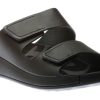 Men Ecco | Men'S 2Nd Cozmo Black Leather Double Strap Slide Sandal