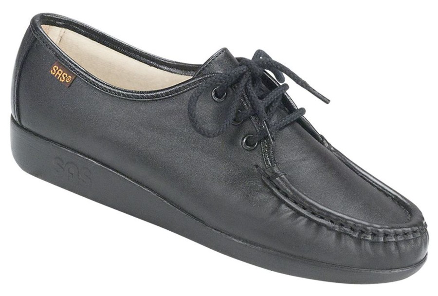 Women SAS Shoes | Siesta Black Leather Lace-Up Loafer