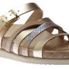 Women Mephisto | Huleda Gold Leather Multi Strap Slide Sandal