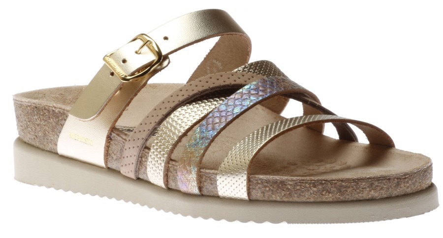 Women Mephisto | Huleda Gold Leather Multi Strap Slide Sandal