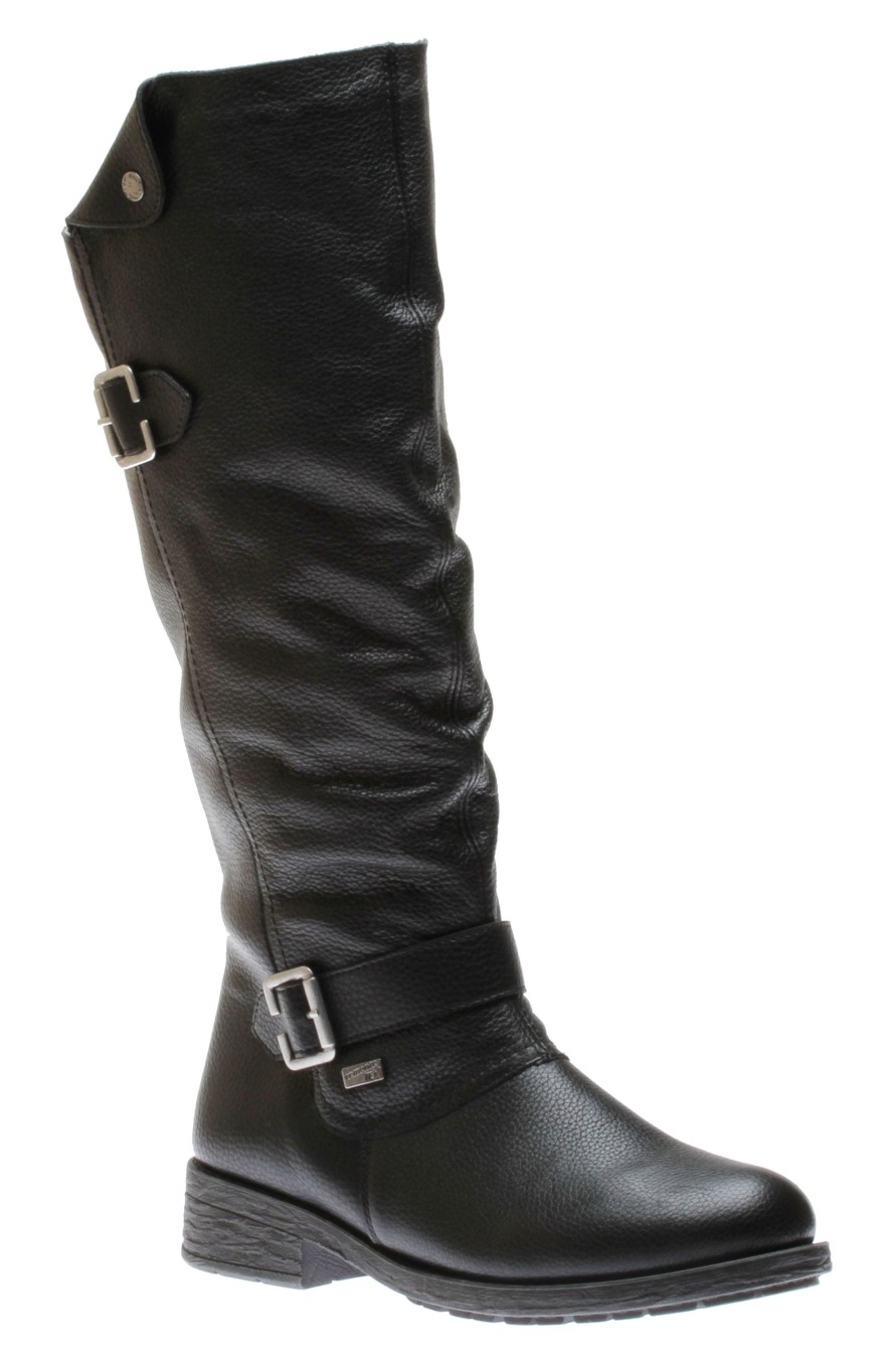 Women Remonte | Orleans Black Ruched Leather Tall Boot