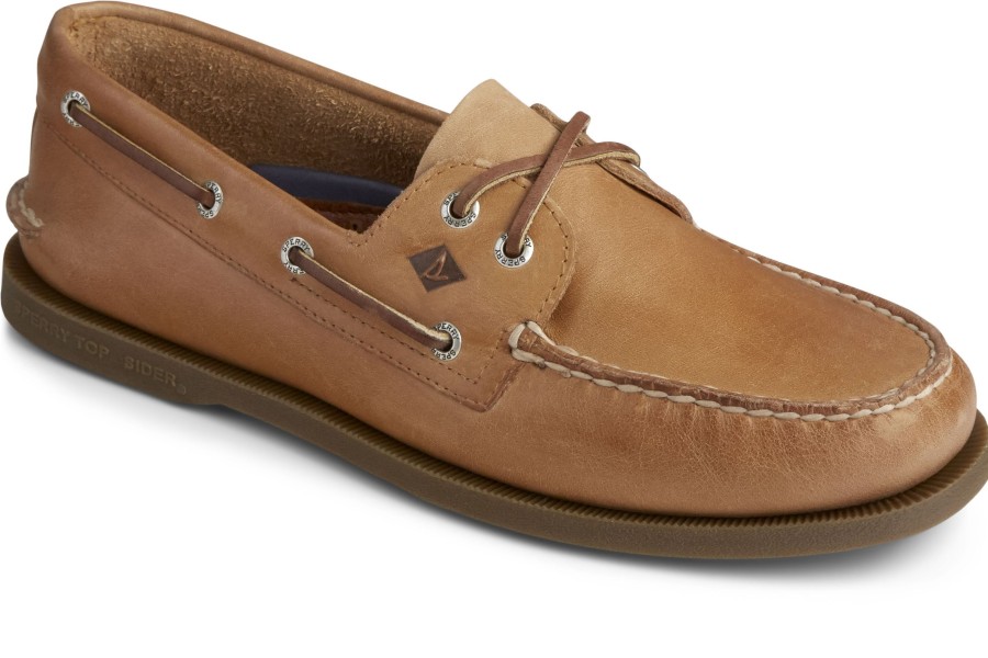 Men Sperry | Men'S Authentic Original Sahara Brown Leather Two Eye Boat Shoe