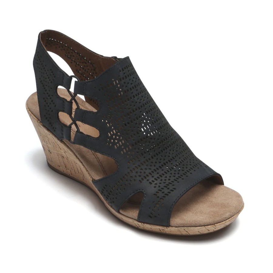 Women Cobb Hill | Janna Black Nubuck Wedge Sandal