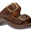 Women Josef Seibel | Catalonia 76 Brandy Brown Leather Big Buckle Slide Wedge Sandal