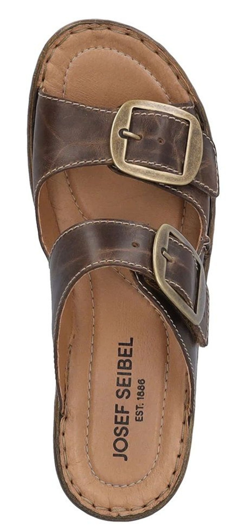 Women Josef Seibel | Catalonia 76 Brandy Brown Leather Big Buckle Slide Wedge Sandal