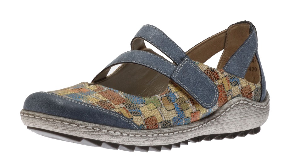 Women Remonte | Odense Blue Multicolour Mary Jane Flat Shoe