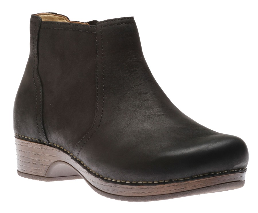 Women Dansko | Barbara Black Burnished Nubuck Leather Ankle Boot