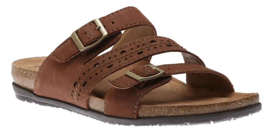 Women Earth | Felix Bark Brown Perforated Strappy Slide Sandal