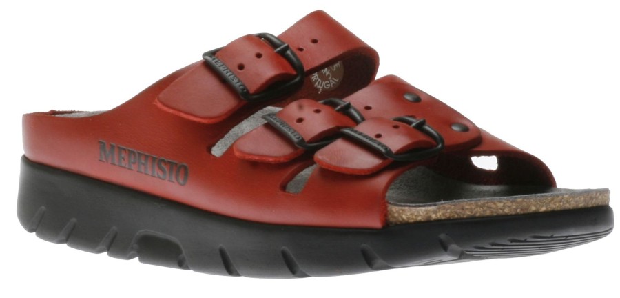 Women Mephisto | Zach Red Leather Slide Sandal