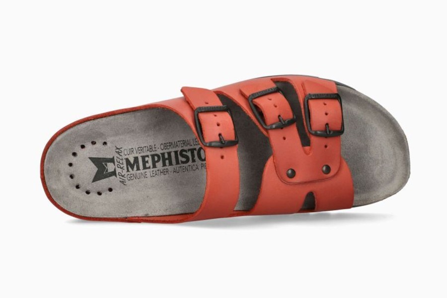 Women Mephisto | Zach Red Leather Slide Sandal