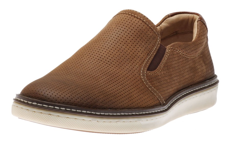 Men Johnston & M | Mcguffey Perforated Tan Brown Leather Slip-On Sneaker