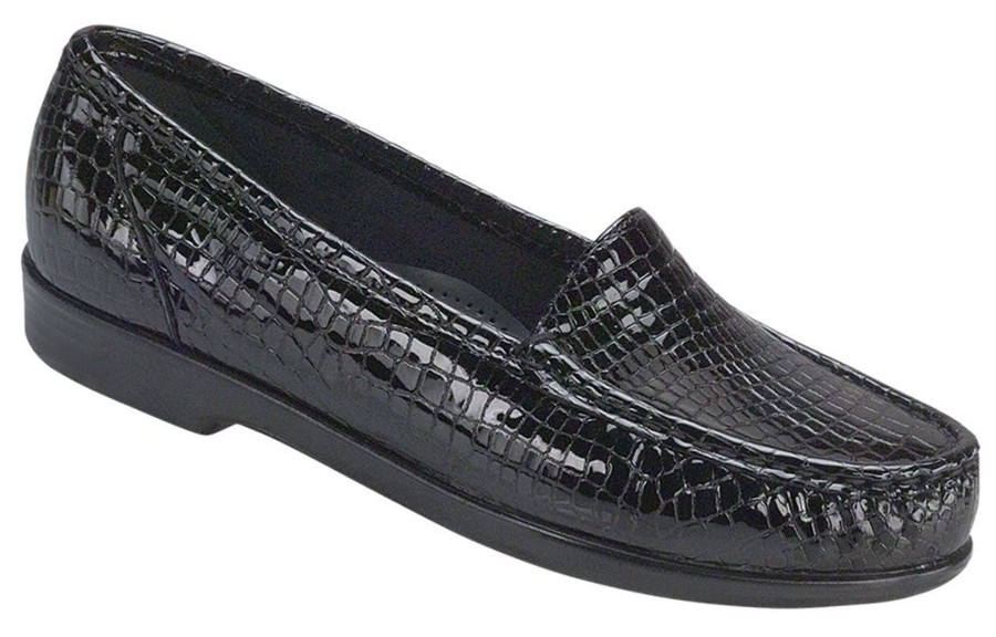 Women SAS Shoes | Simplify Black Croc Slip On Loafer