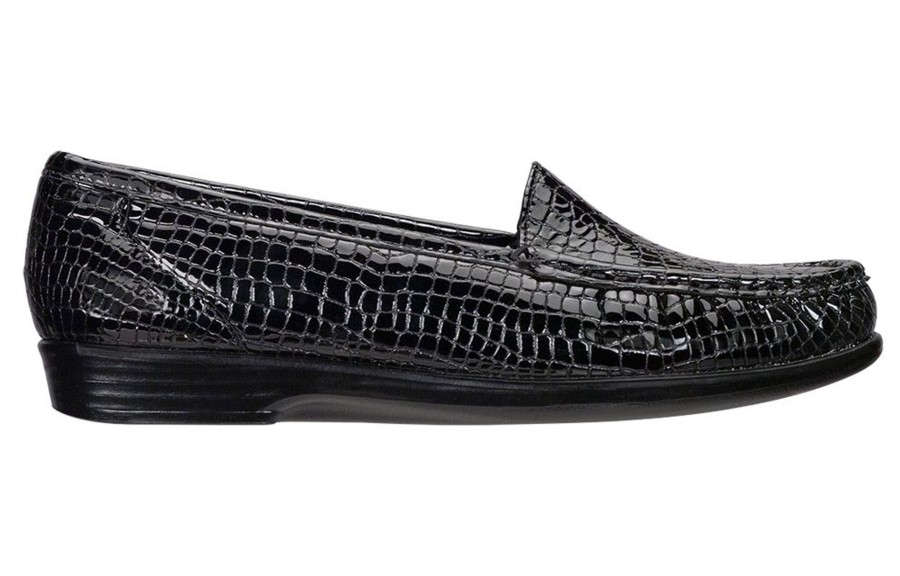 Women SAS Shoes | Simplify Black Croc Slip On Loafer