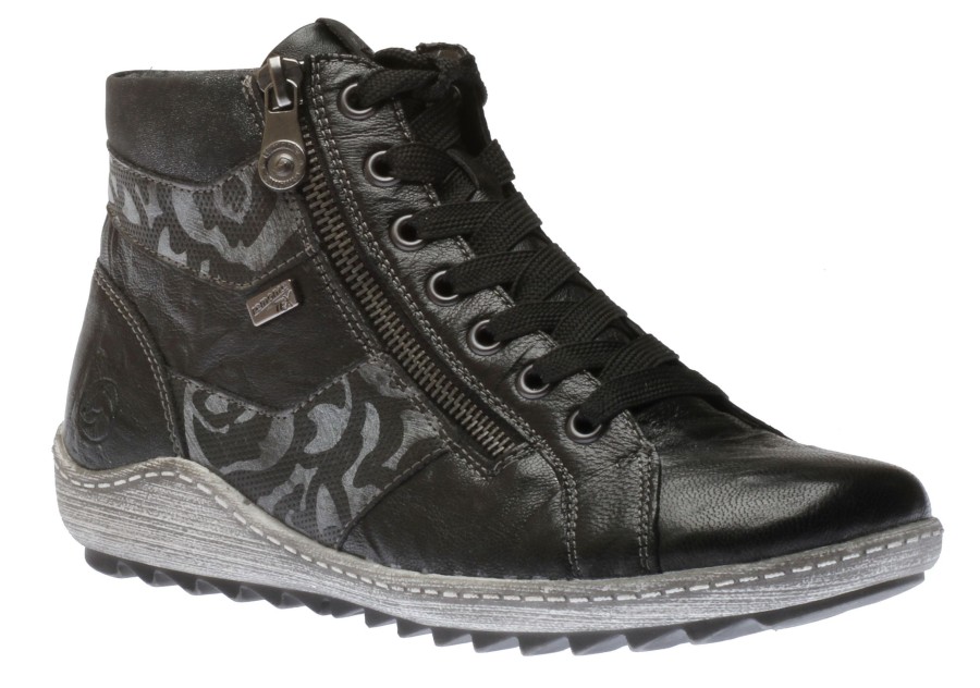 Women Remonte | Ottawa Black Print Lace-Up Ankle Sneaker