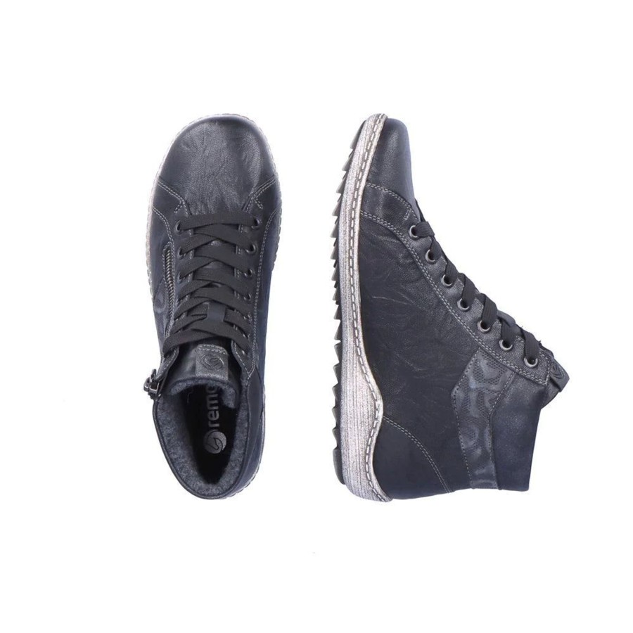 Women Remonte | Ottawa Black Print Lace-Up Ankle Sneaker