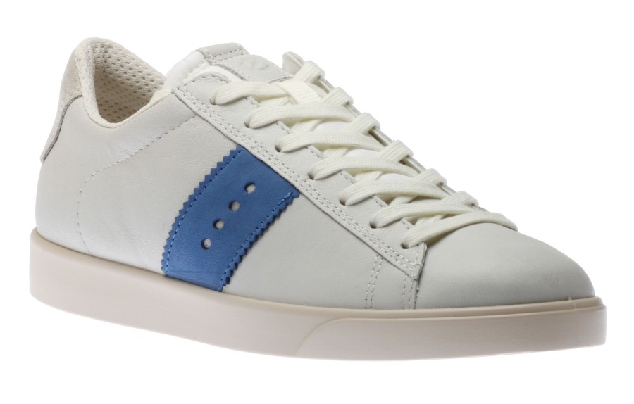 Women Ecco | Street Lite White Regatta Blue Stripe Lace-Up Sneaker