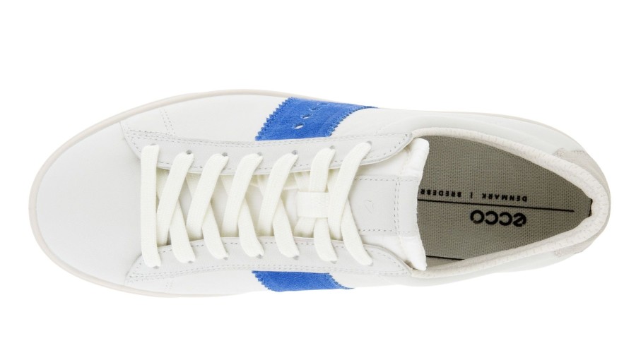 Women Ecco | Street Lite White Regatta Blue Stripe Lace-Up Sneaker