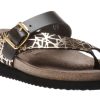 Women Mephisto | Helen Mix Black Gold Graphic Leather Thong Sandal