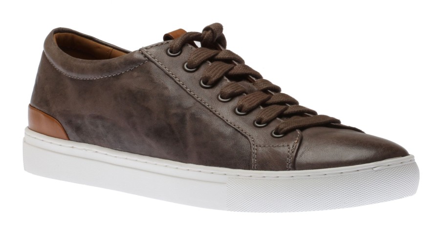 Men Johnston & Murphy | Banks Grey Leather Lace-Up Sneaker