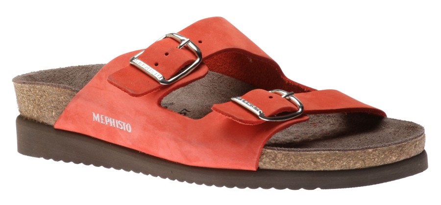 Women Mephisto | Harmony Coral Nubuck Leather Slide Sandal