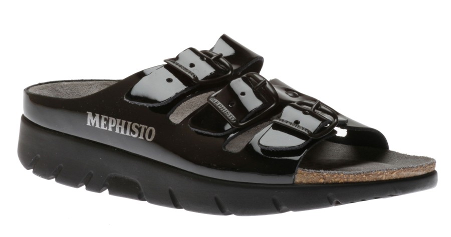 Women Mephisto | Zach Black Patent Slide Sandal