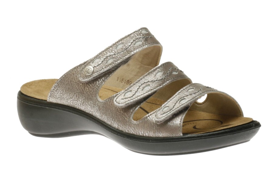 Women Romika | Ibiza 66 Platinum Metallic Leather Slide Sandal