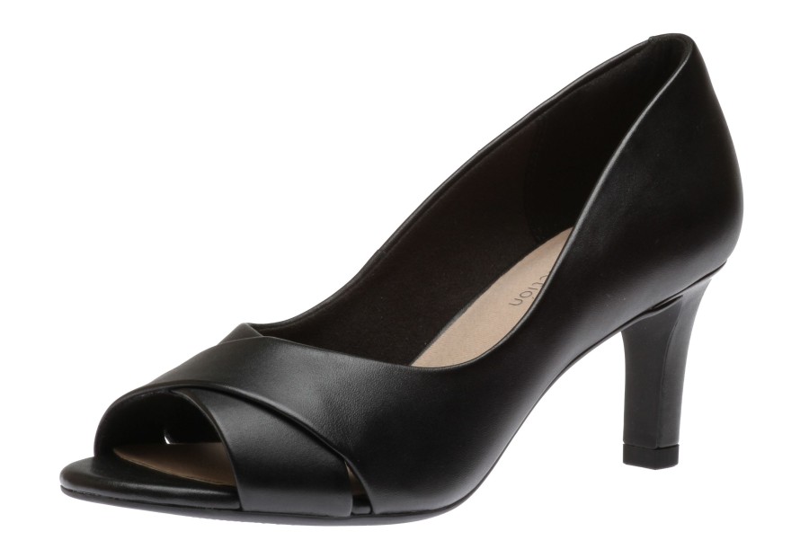 Women Clarks | Alice Fern Black Leather Open-Toe Pump