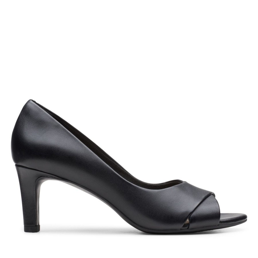 Women Clarks | Alice Fern Black Leather Open-Toe Pump