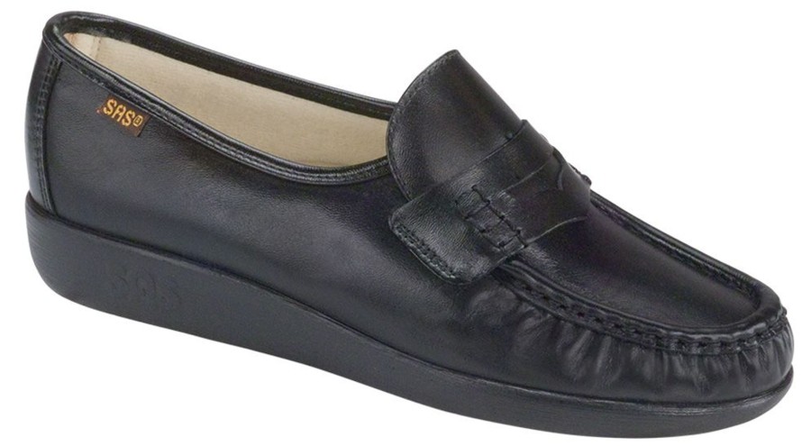 Women SAS Shoes | Classic Black Leather Slip-On Loafer