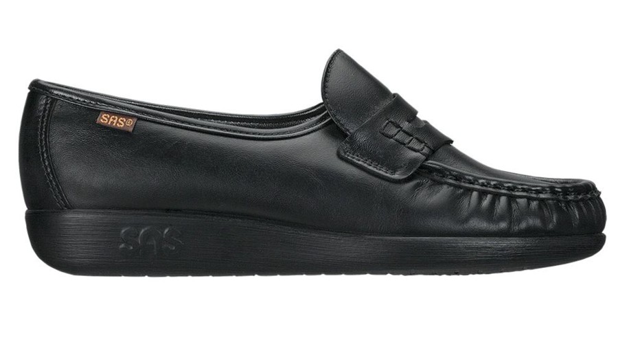 Women SAS Shoes | Classic Black Leather Slip-On Loafer