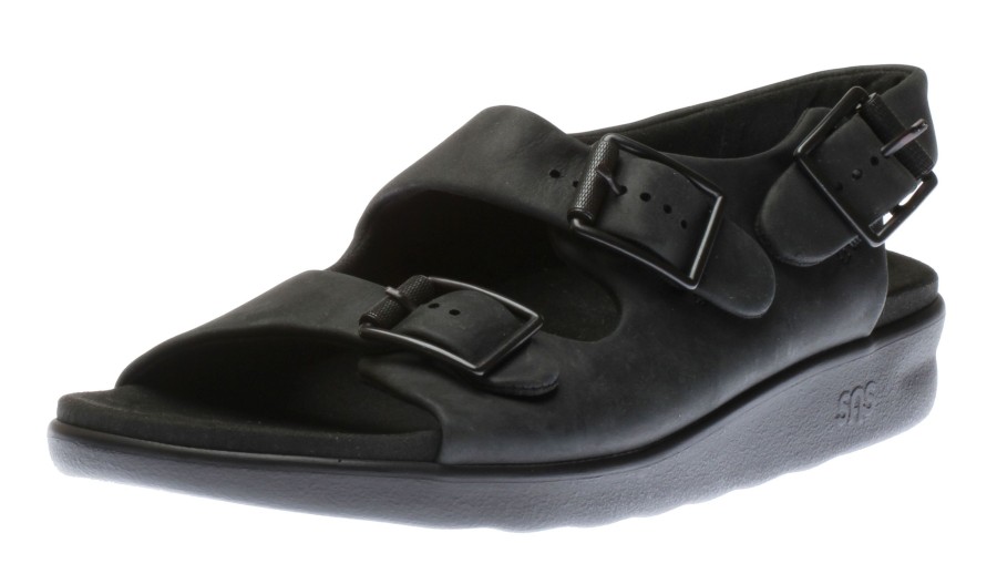 Men SAS Shoes | Bravo Black Bear Leather Heel Strap Sandal