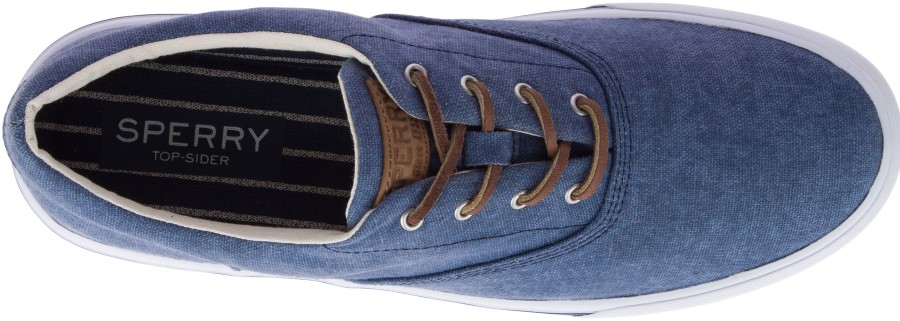 Men Sperry | Striper Ii Cvo Salt Washed Navy Canvas Lace-Up Sneaker