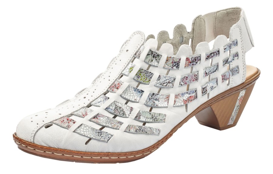 Women Rieker | Massa White Multicolour Woven Sandal