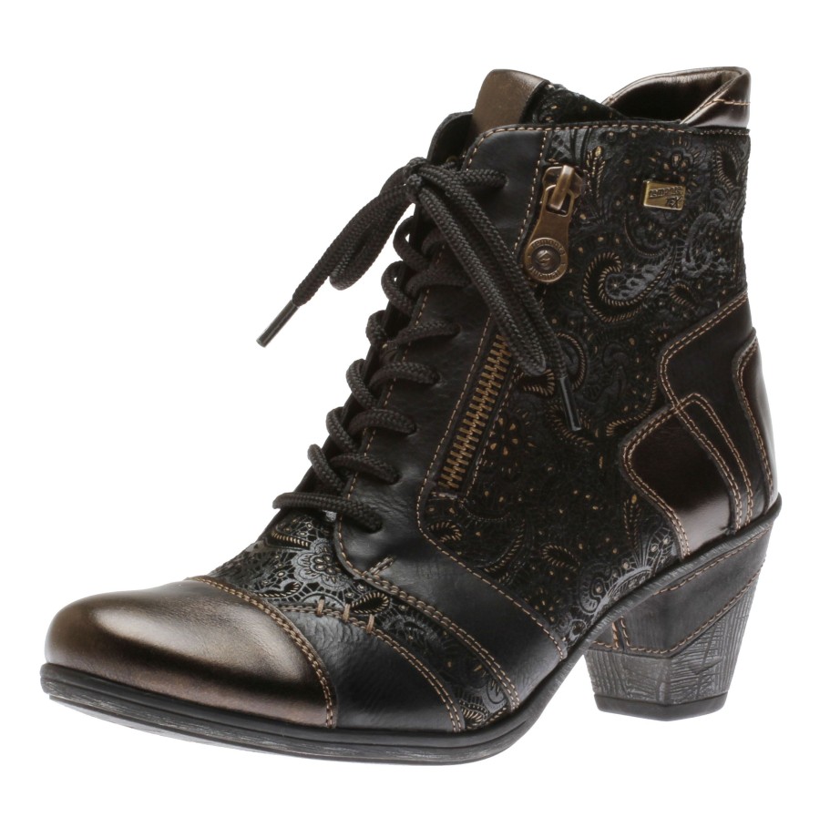 Women Remonte | Australia Black Bronze Paisley Ankle Boot