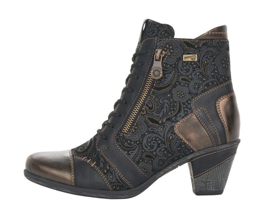 Women Remonte | Australia Black Bronze Paisley Ankle Boot