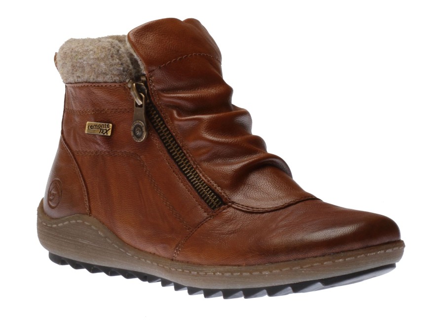 Women Remonte | Ottawa Brown Ruched Zipper Boot