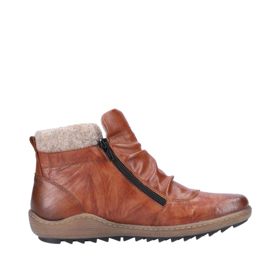 Women Remonte | Ottawa Brown Ruched Zipper Boot