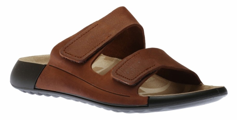 Women Ecco | 2Nd Cosmo Tuscany Brown Leather Double Strap Slide Sandal