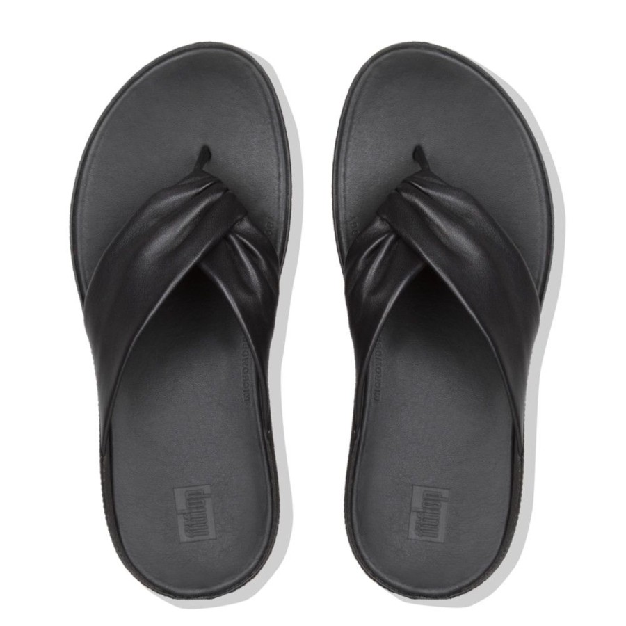 Women Fit Flop | Twiss Black Leather Thong Sandal