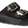 Women Rieker | Eva Black Double Strap Silver Buckle Slide Sandal